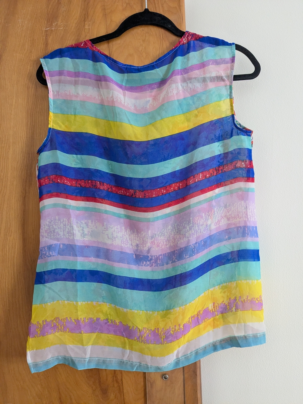 Daisy Fuentes Sheer Multicolor Floral Front/Striped Back Sleeveless Top - Picture 2 of 8